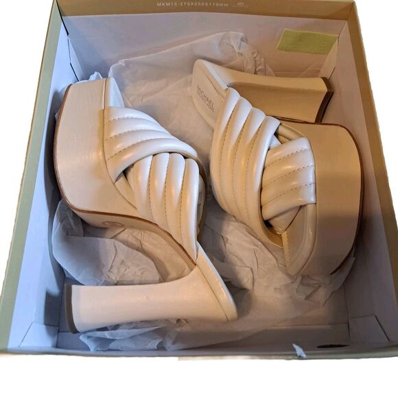 Michael Kors Portia Slip-On Quilted Platform Leather Sandals Cream Womens Sz 6M - Picture 3 of 16